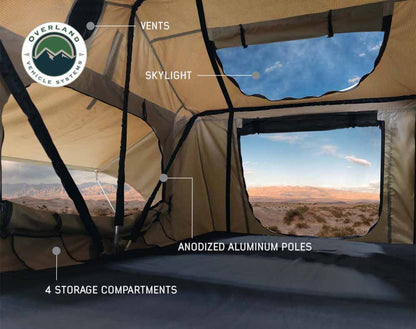 OVS LD TMBK 3 Soft Shell Roof Top Tent, Tan Body & Green Rainfly